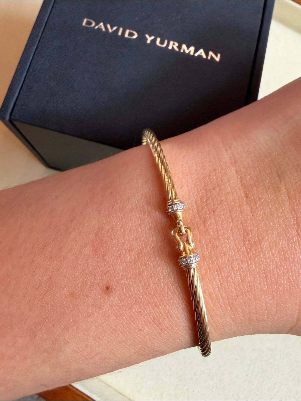 David Yurman 18K Yellow Gold with Diamonds Buckle Classic Cable Bracelet 2.6mm - Picture 2 of 14